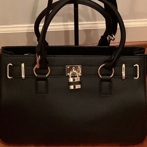 Charming Charlie Black Structured Tote Bag w/ Gold Padlock - NWOT